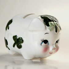 Lefton Piggy Bank Raised Lucky Irish Clover Vintage 2