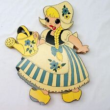 Hand Painted Dutch garden Girl wood Cutout wall hanging plaque picture