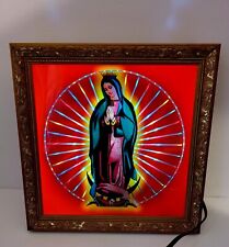 70s Our Lady Of Guadalupe Lighted Spinning Night Light Rare Framed Picture K502 picture