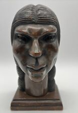 Rare Native American Man Bust Wood Carving Wood Sculpture Ethnic Art  6” picture