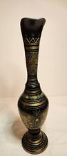 Vintage Etched Black And Gold Vase Made In India 14 Inches picture