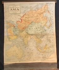 Antique School Pull Down Vintage 1938 Excello Crams Asia Large Wall Map Chart picture