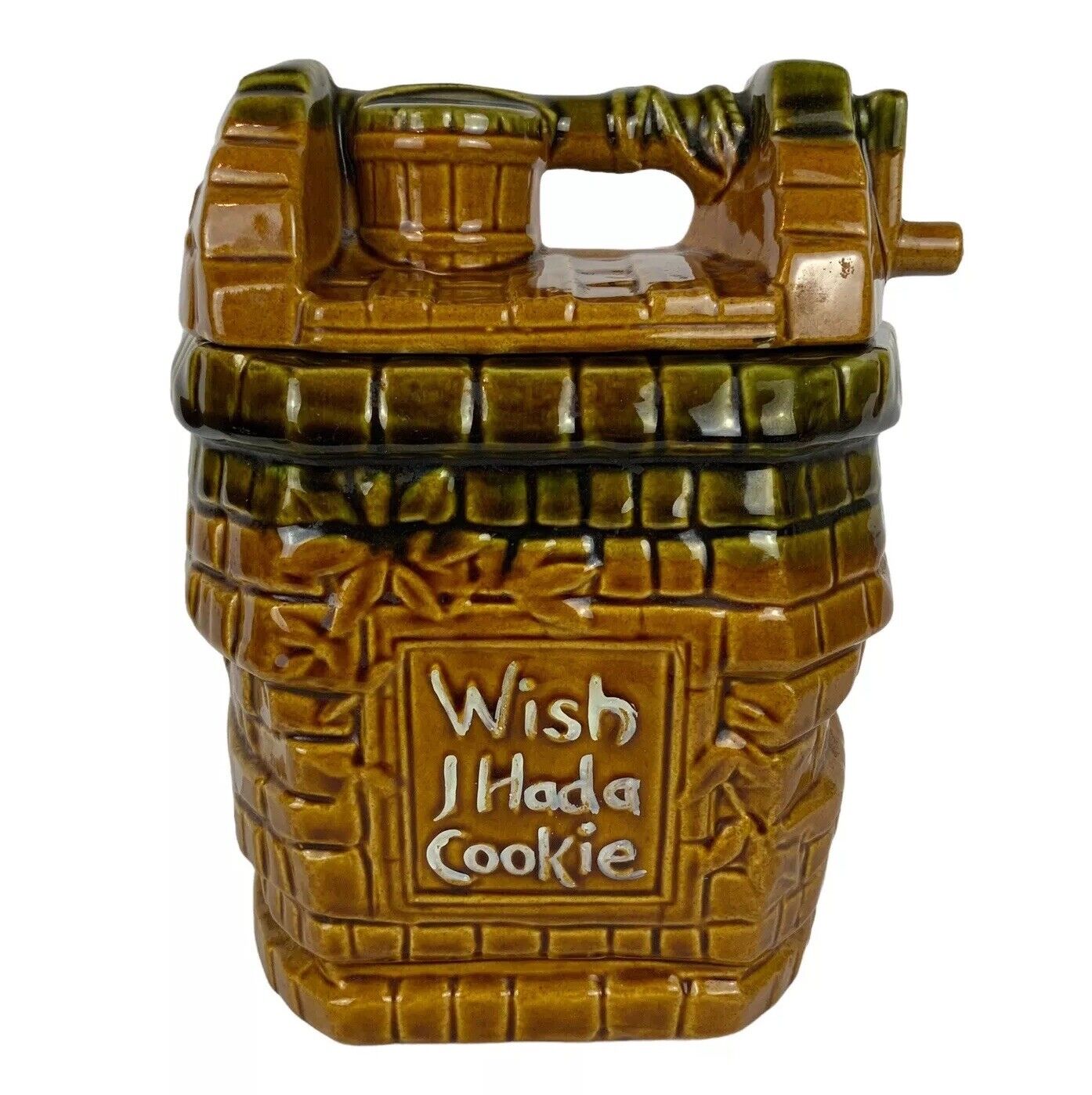 McCoy Wishing Well Cookie Jar Wish I Had A Cookie Brown Glossy USA Pottery