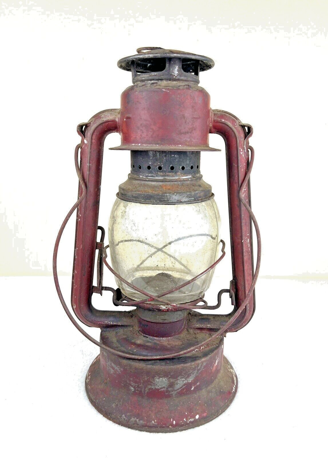 Antique Paull’s No. 230 Lantern Kerosene Clear Glass Globe Old Red Paint 13”