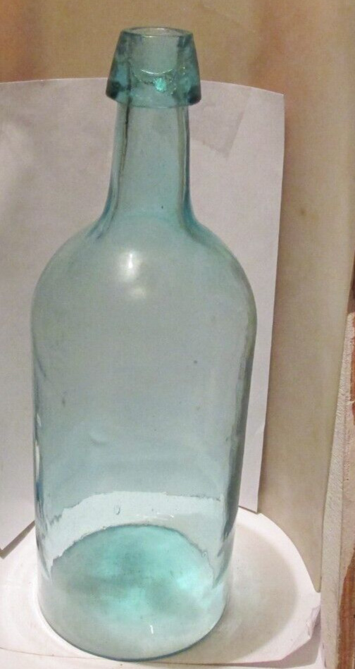 antique aqua hand tooled lip mineral water bottle 13\