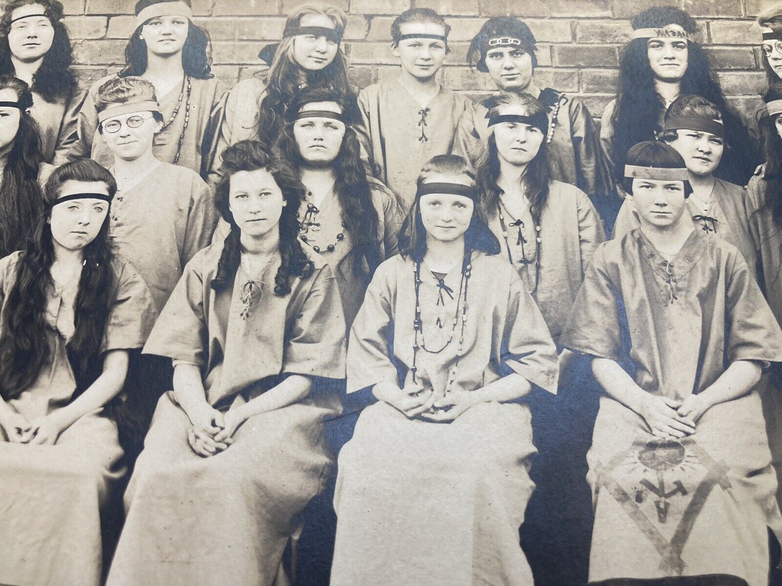 c1919 Lewistown Missouri School Students Headbands & Gowns The High Studio Photo