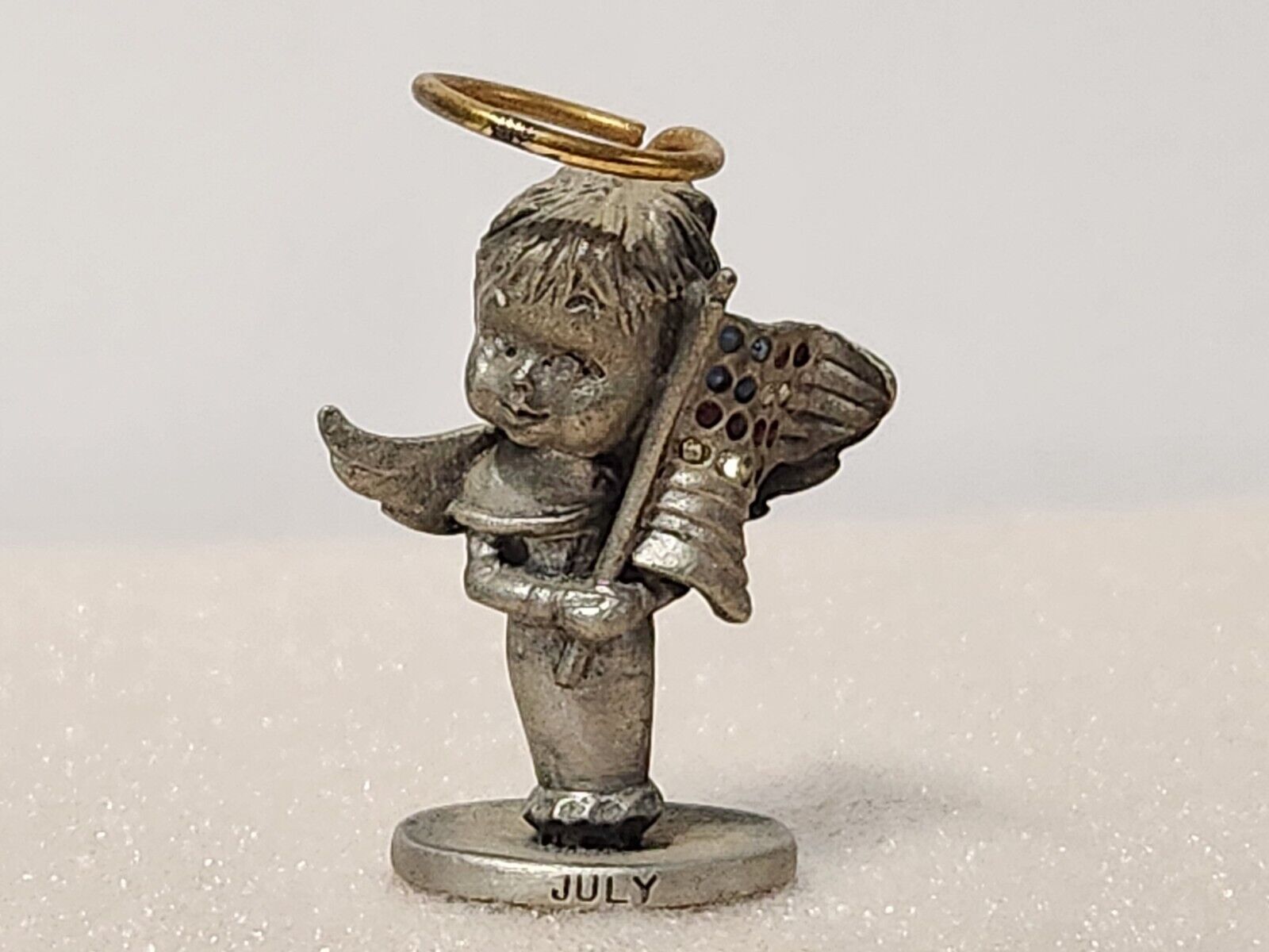 VINTAGE L'IL ANGELS BY CATHEDRAL GENUINE FINE PEWTER JULY MINIATURE ANGEL FIGURE