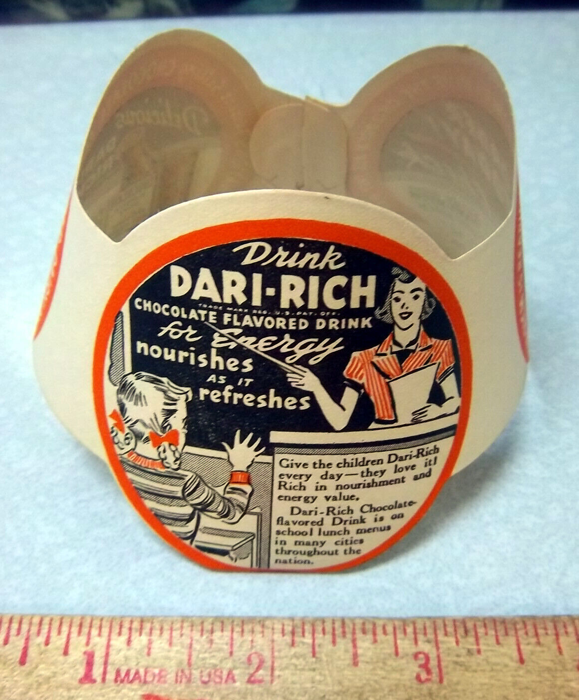 vintage 1940s milk bottle paper collar, fits over milk bottles, rare, Dari-rich