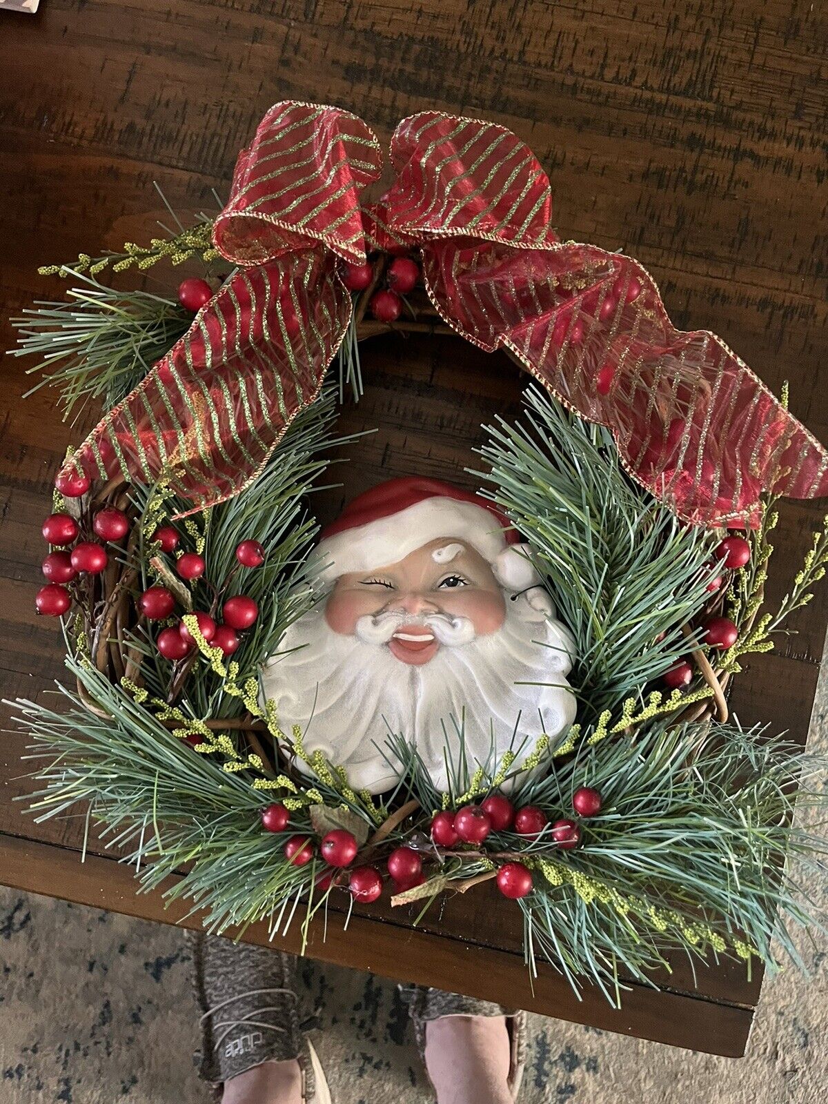 Christmas Wreath With Ceramic Santa