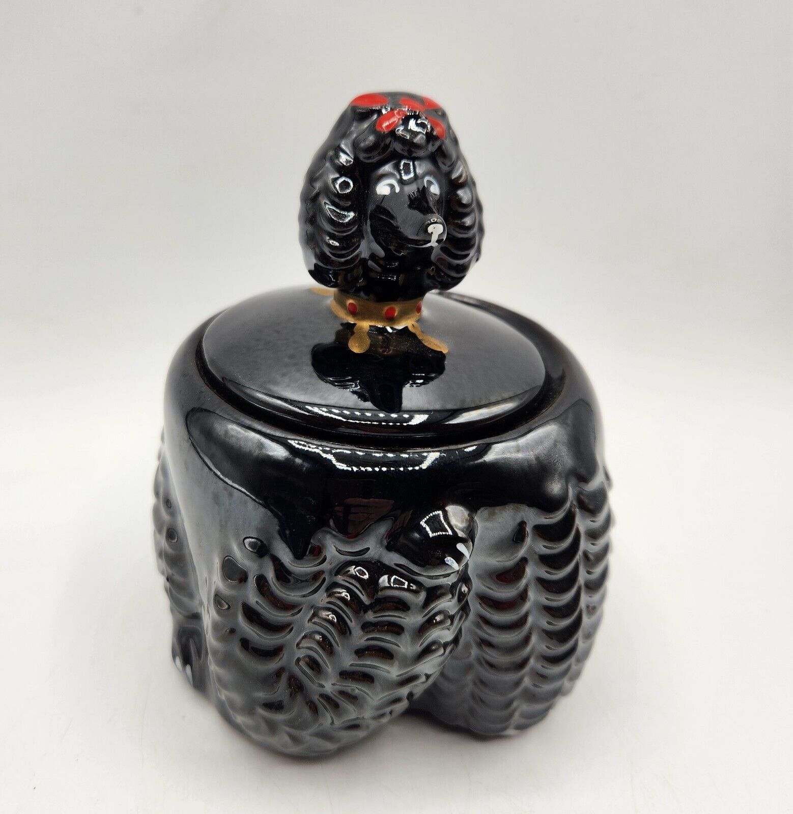 Vintage Black Poodle Sugar Jar Japan Redware Pottery Black Poodle 