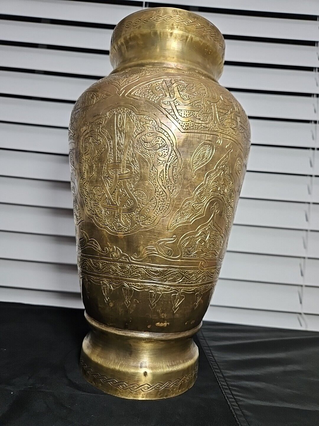 Antique Bronze Brass Engraved Vase/Lamp/Incense Bronze Large 12.5in