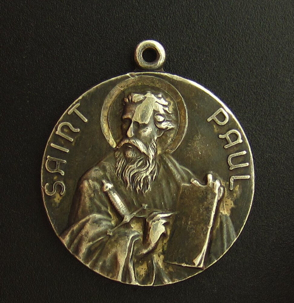 Vintage Sterling Saint Paul Medal Religious Holy Catholic