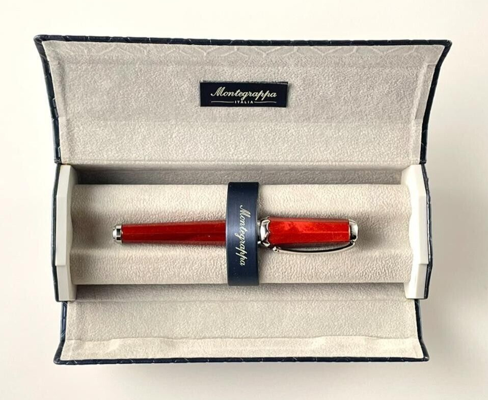 Montegrappa Piccola Red Resin Platinum finish Ballpoint Pen wz/Box&Booklet Rare