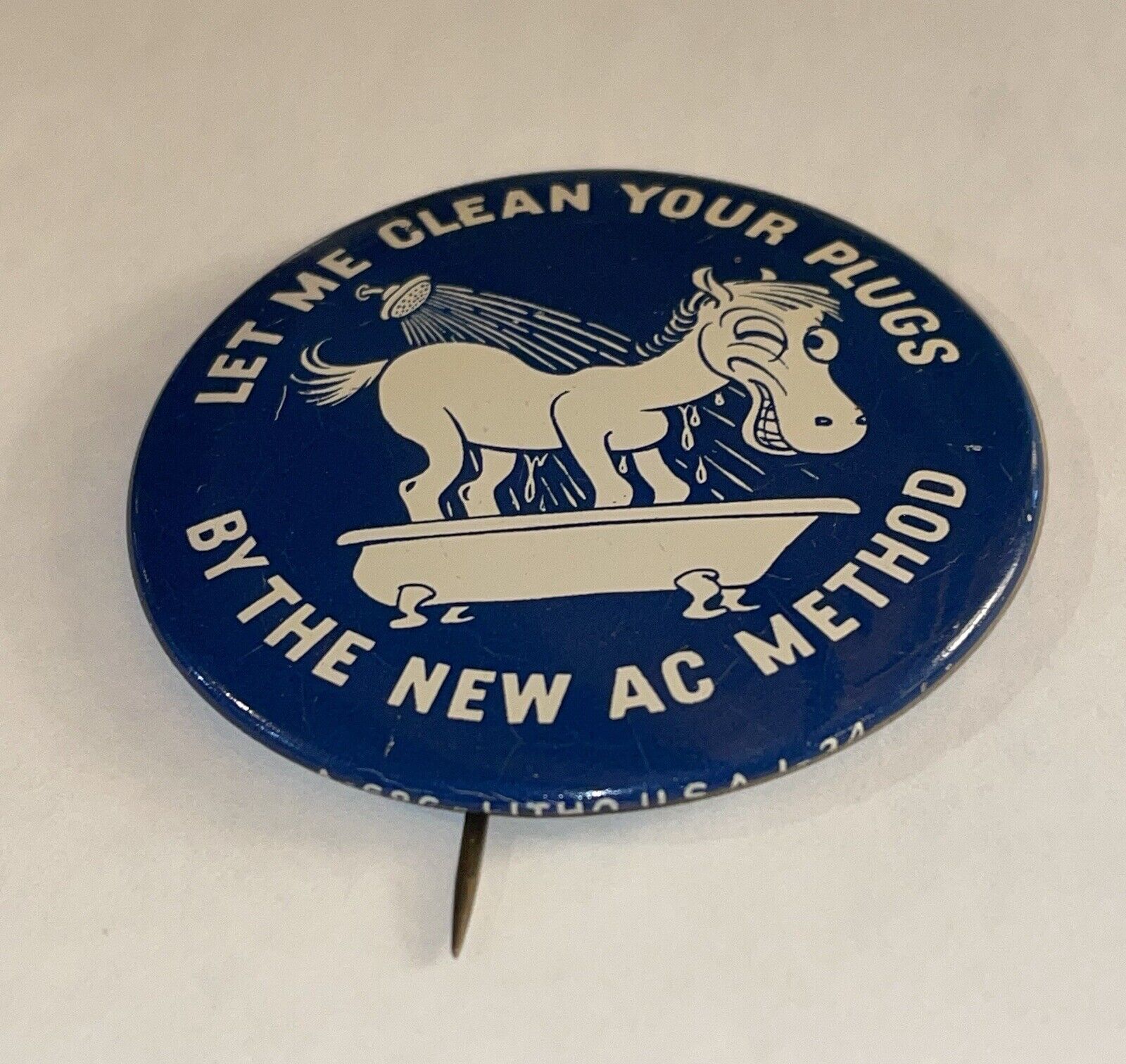 Scarce 1930s General Motors AC Spark Plugs Advertising Tin Litho Button Pinback