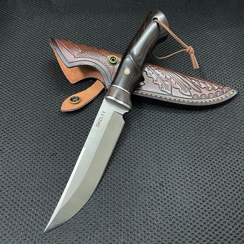 Trailing Point Knife Fixed Blade Hunting Camping Survival Army SKD-11 Steel Wood