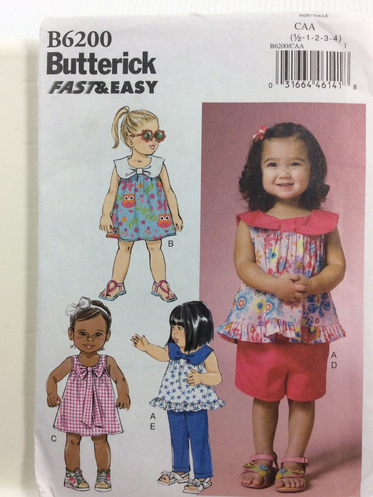 2015 Butterick B6200 Sewing Pattern Toddlers Top Dress Shorts Lot Sz 0.5 1 2 3 4