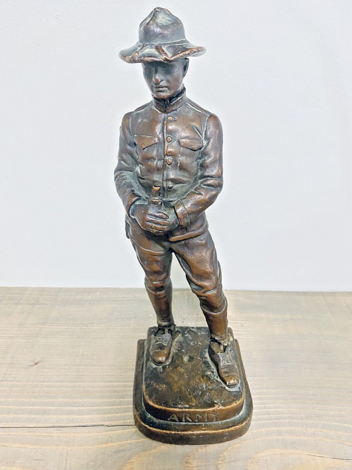 Vintage K.B.W. Bronze Clad Spanish-American Army Soldier Statue Antique Bookend