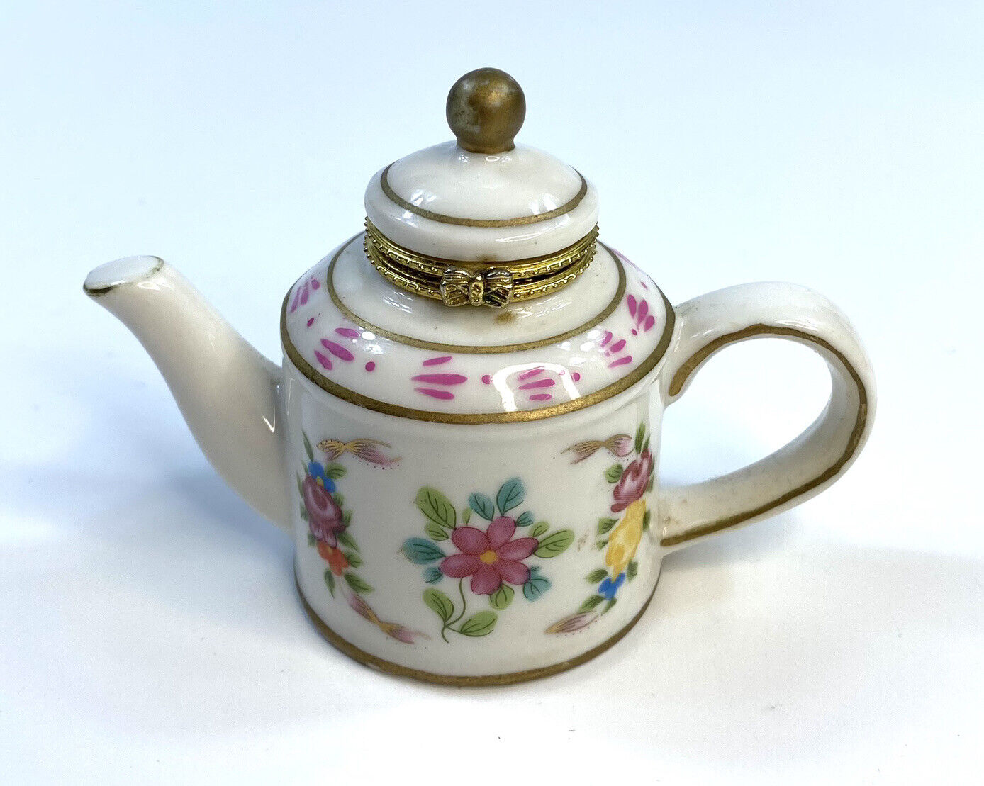 Porcelain Hinged Trinket Box Teapot Floral