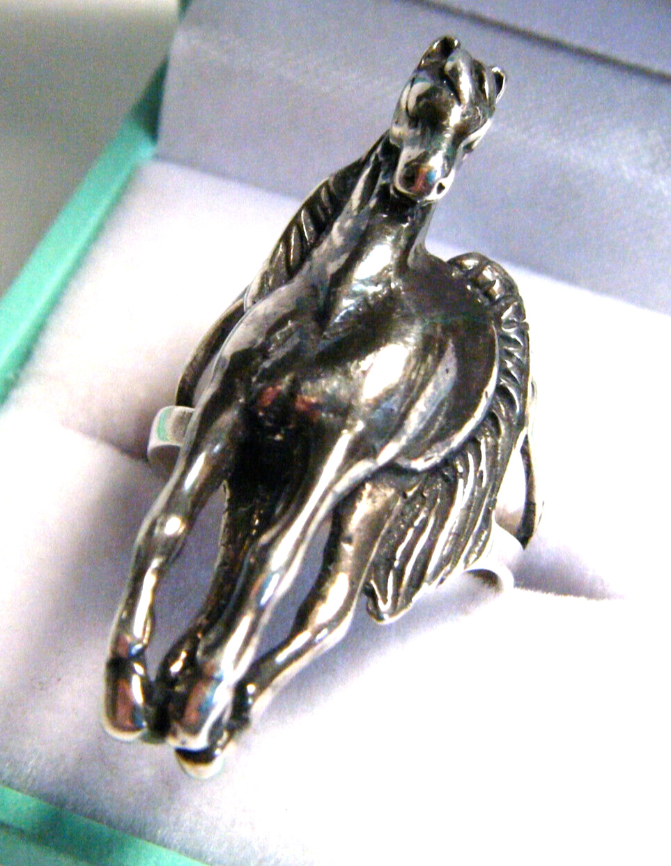 Vintage Early Navajo Indian Carved Cast Sterling 925 Full Horse Size 6 1/2 Ring