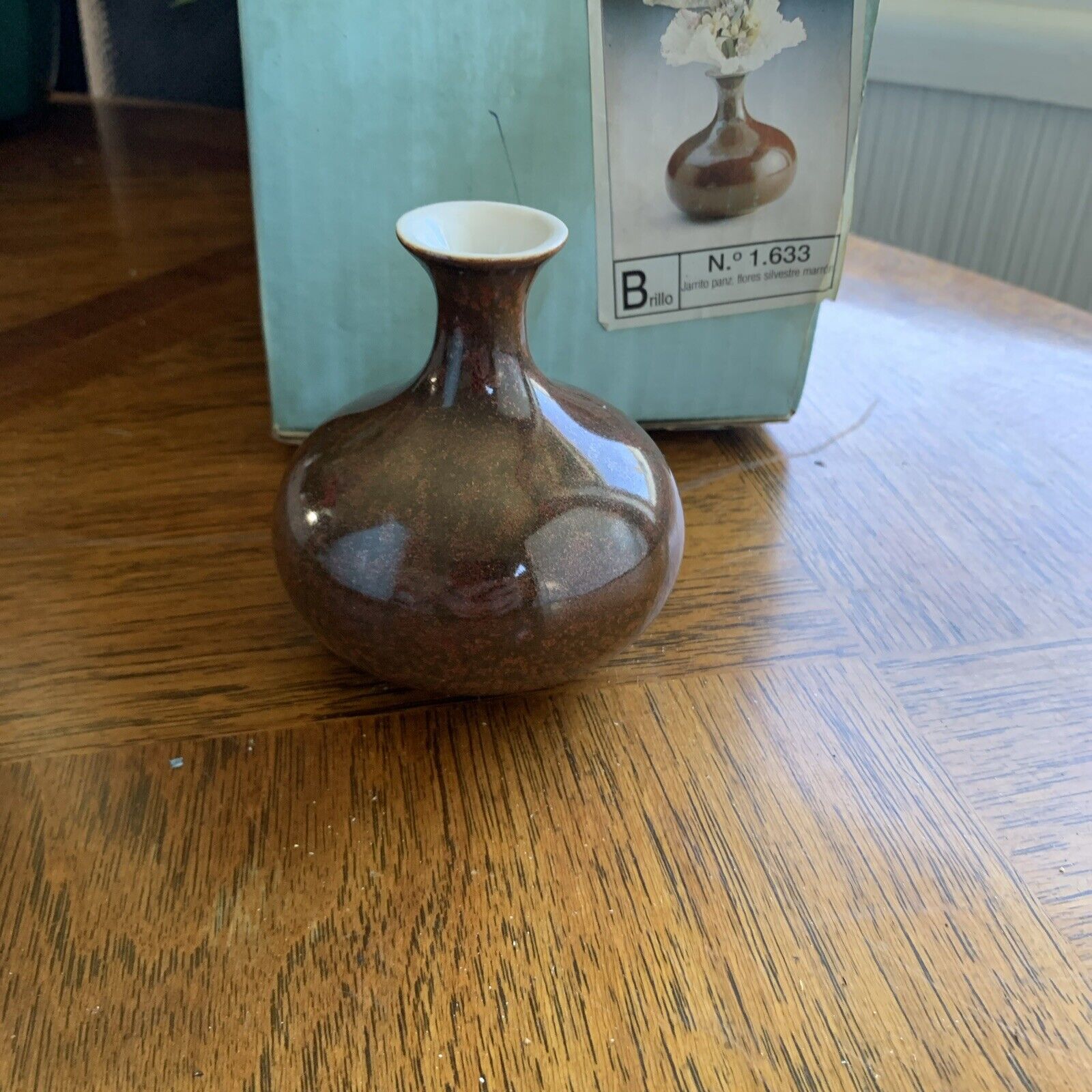 Vintage 1988 Lladro Brown w/ Spots Round Glazed Vase 3” H Spain Retired Rare