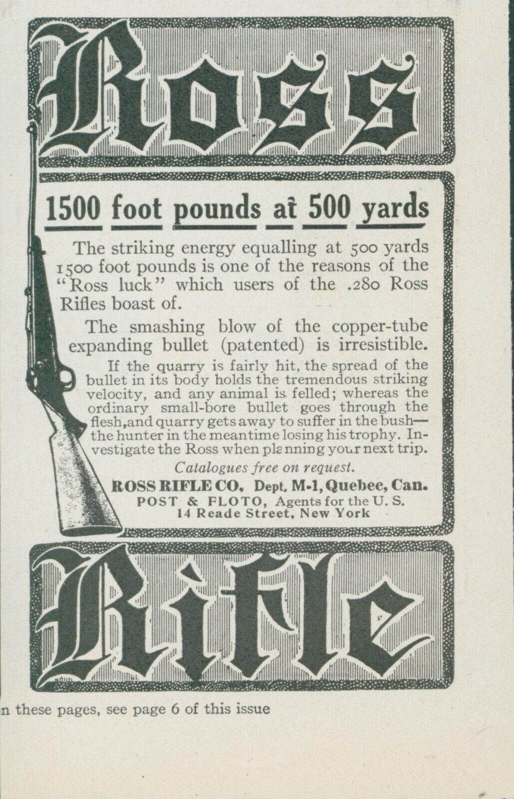 1915 Ross Rifle 1500 Foot Pounds At 500 Yards Vtg Print Ad CO5