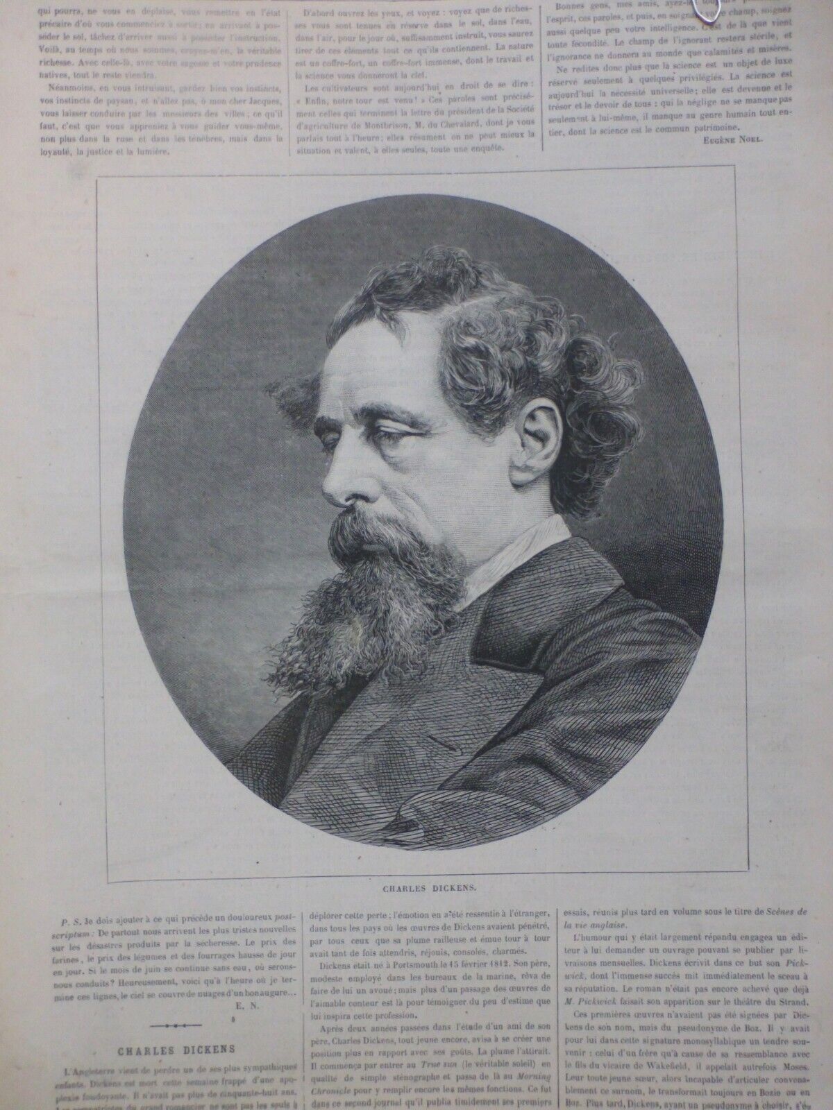 1860 1870 Celebrity Man Charles Dickens Novelist L\' Abyss 4 Newspapers Antique