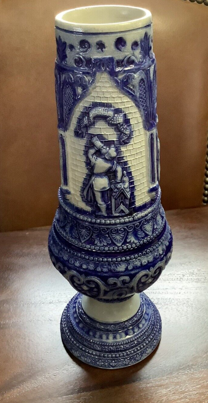 Antique German Westerwald salt glazed pottery Beautiful stoneware vase blue gray