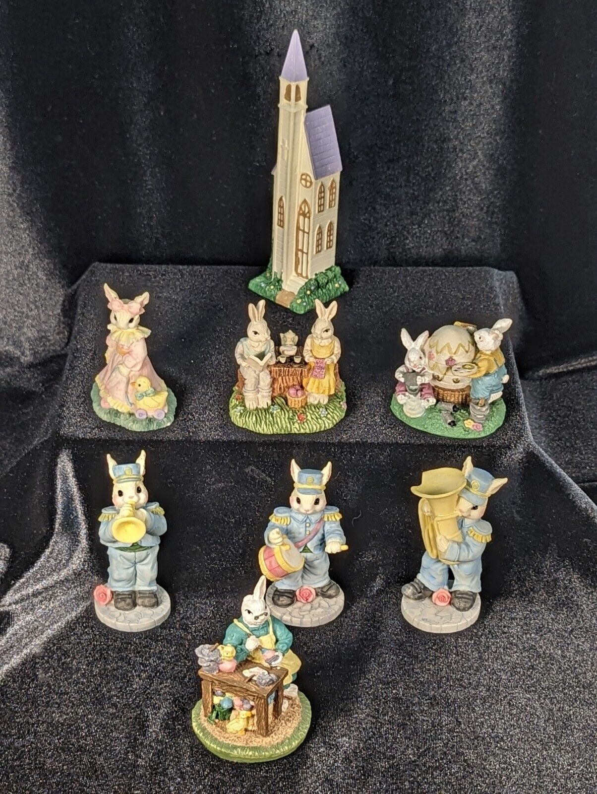 Vintage Easter Bunny Figurines Assorted With Church Holiday Decor 