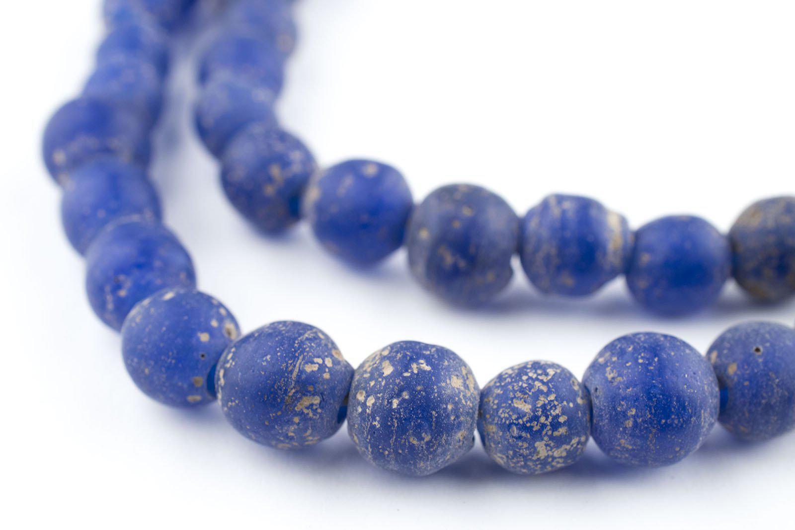 Cobalt Blue Ancient Style Java Glass Beads 9mm Indonesia Round Large Hole