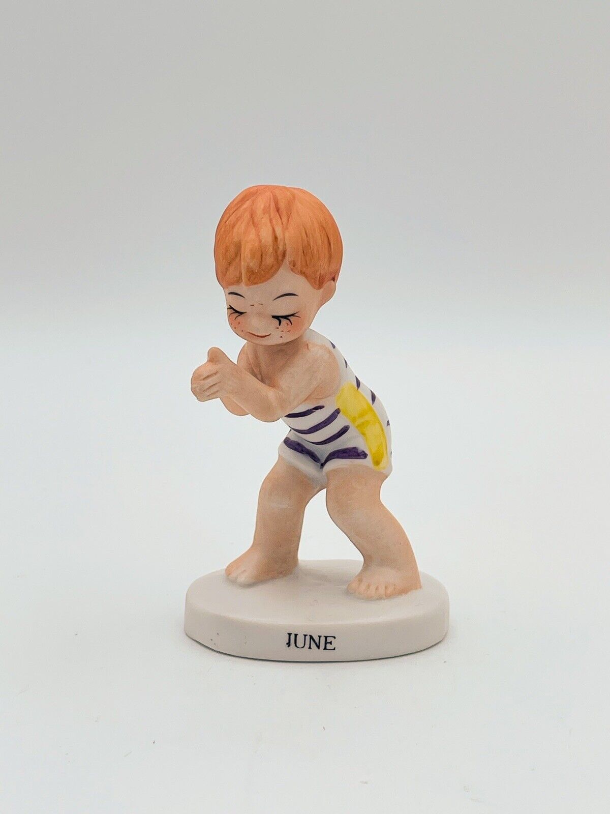 Vintage Lefton June Birthday Month Boy Swimming Figurine Foil Sticker