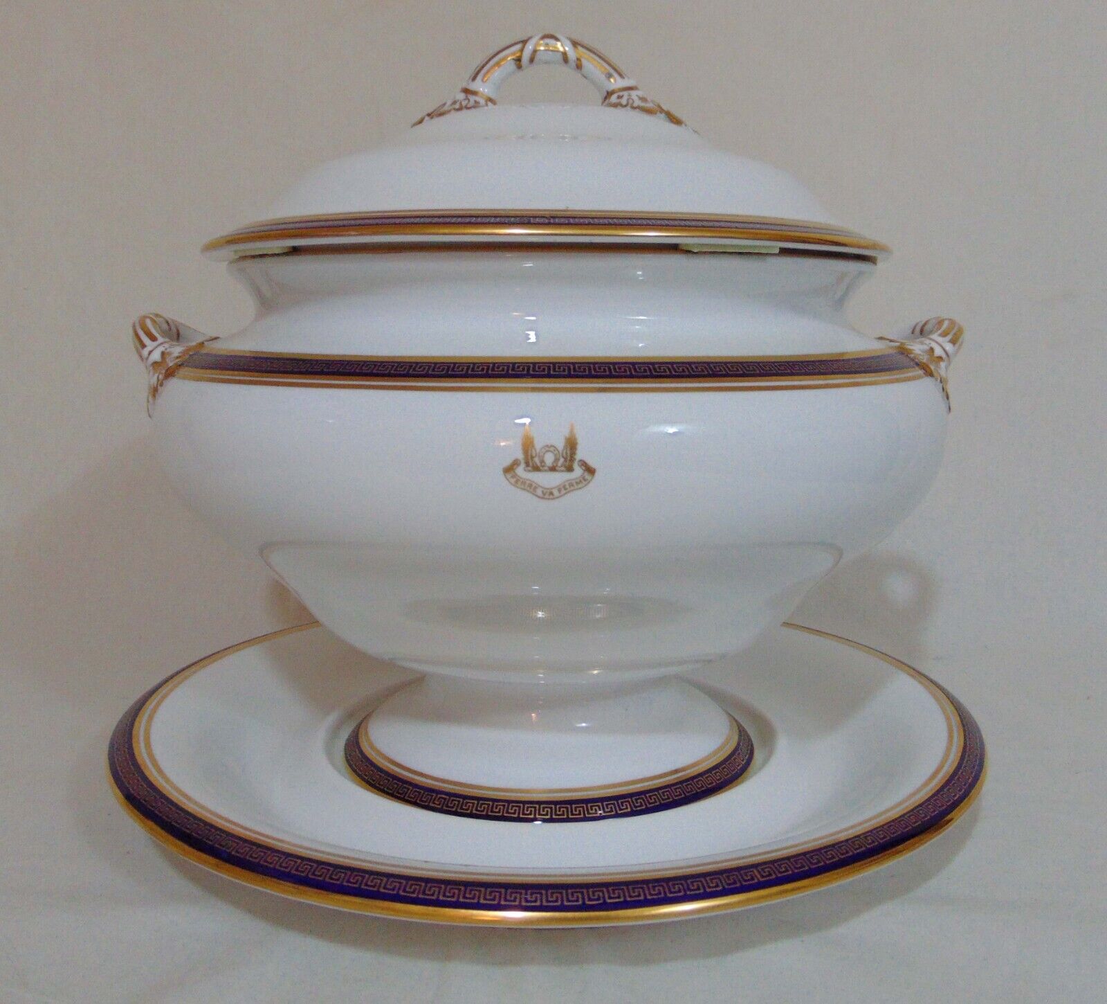 2pc Copeland Spode Soup Tureen Bowl Cobalt Gold Covered Bowl Underplate 