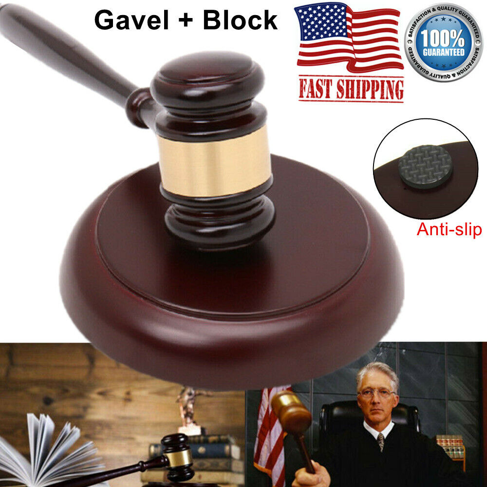 Wooden Handcrafted Gavel Hammer + Sound Block for Lawyer Judge Auction Sale US