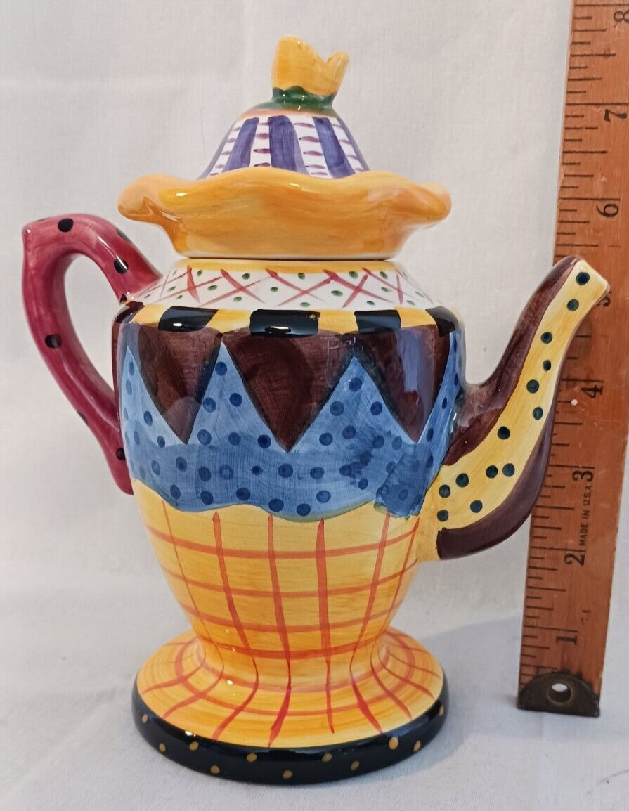 Ganz Yellow, Pink, & Blue Decorative Teapot - Tulip Lid