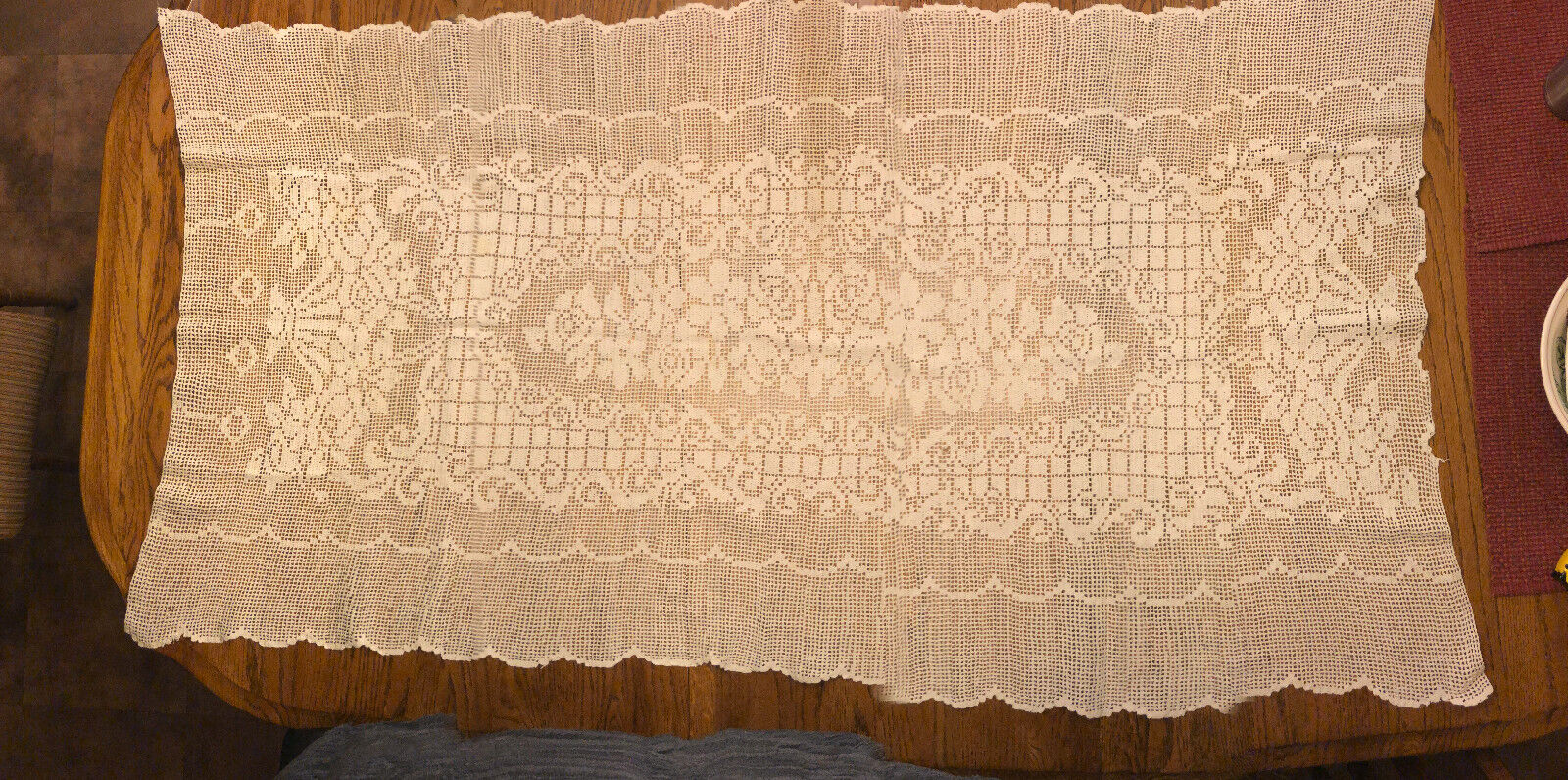 Vintage Crocheted Ecru Table Runner with a Floral Design - Beautiful