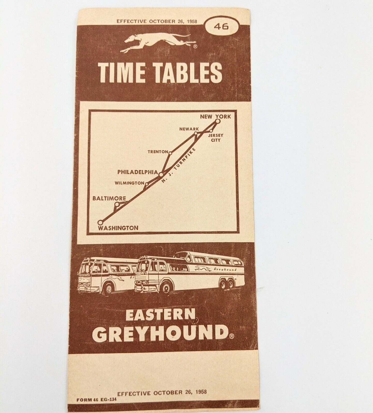 Oct 26 1958 New York Phila Baltimore Greyhound Bus Time Table Pocket Brochure 46