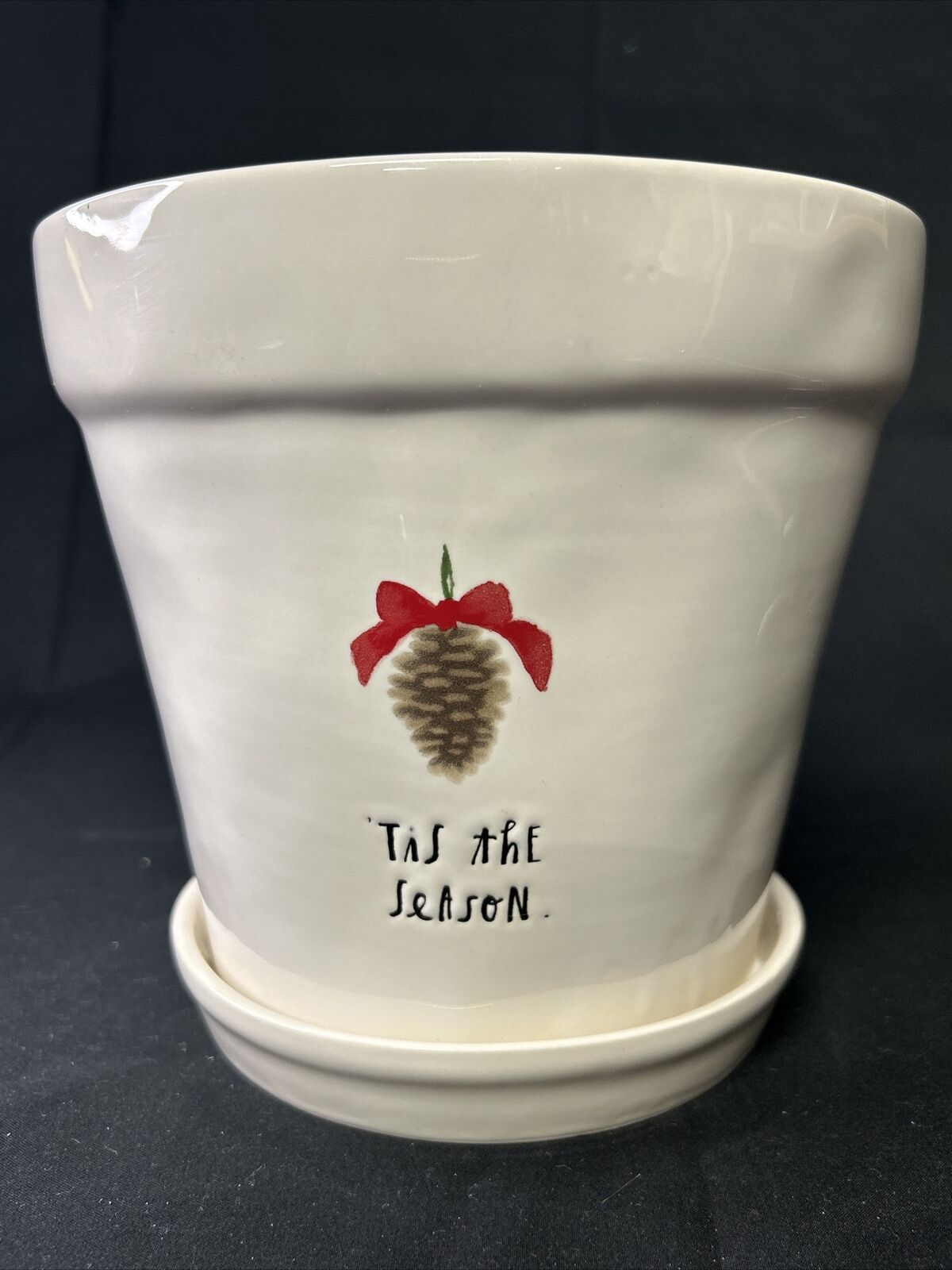 Rae Dunn Flower Pot ‘Tis The Season Planter Farmhouse Decor Pottery