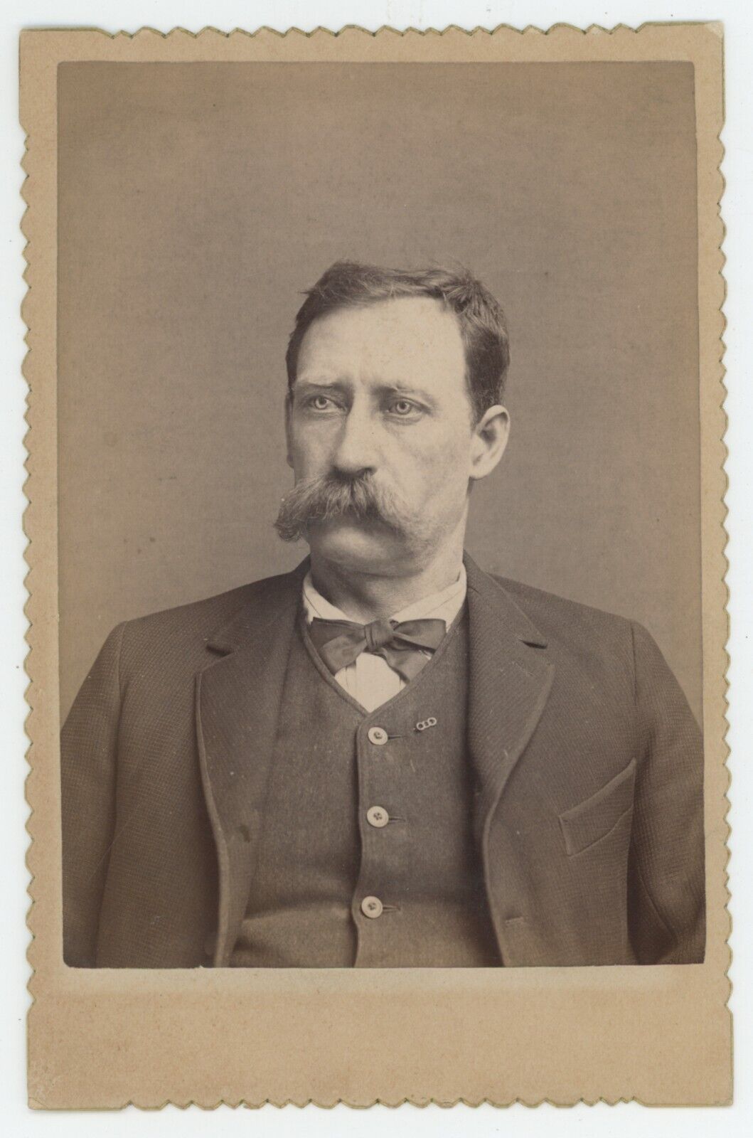 Antique Circa 1880s Cabinet Card Stunning Portrait of Man With Large Mustache