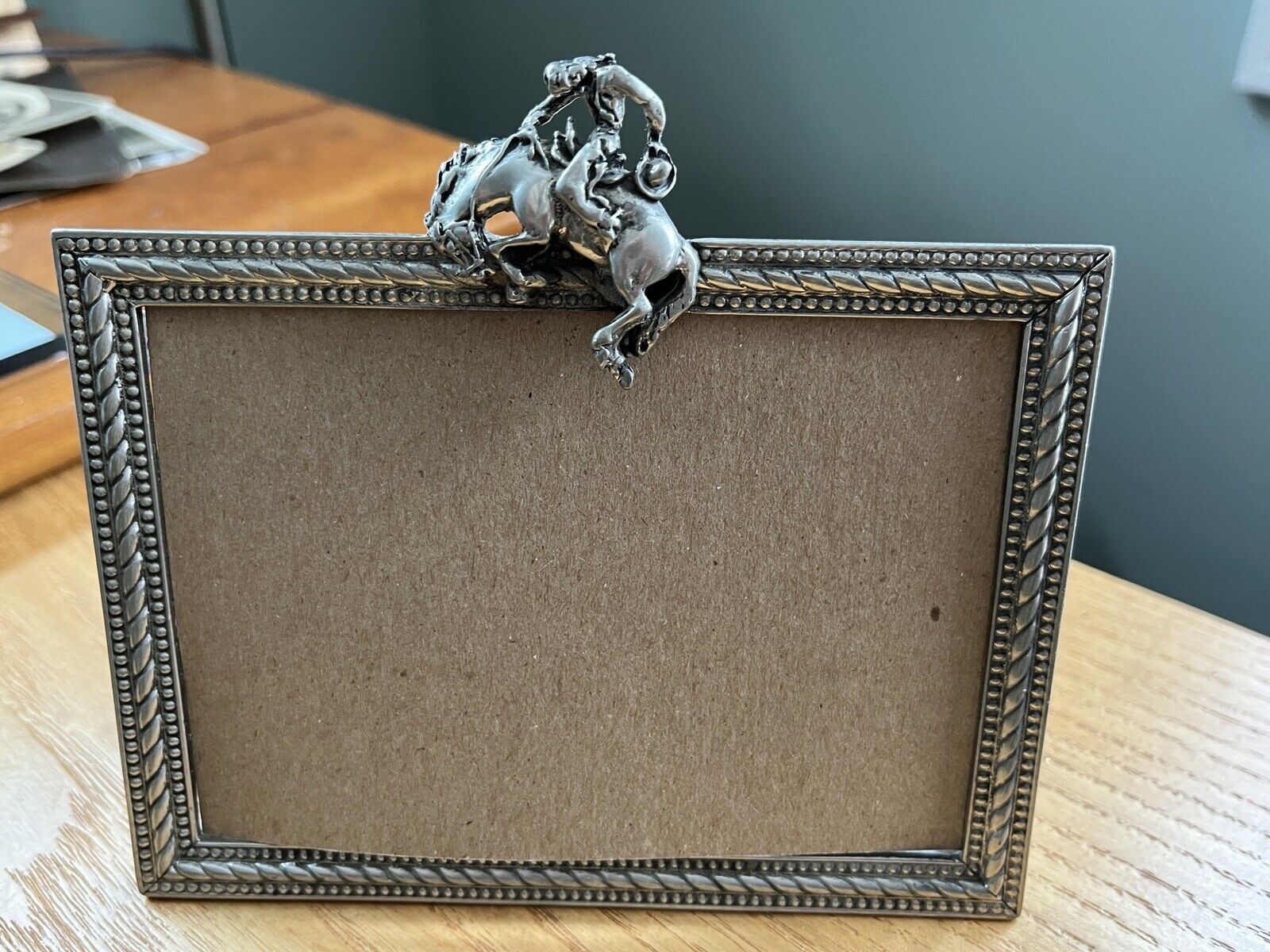 Elias American Sterling pewter Frame. With Bronco Rodeo Rider. Equestrian. 1992