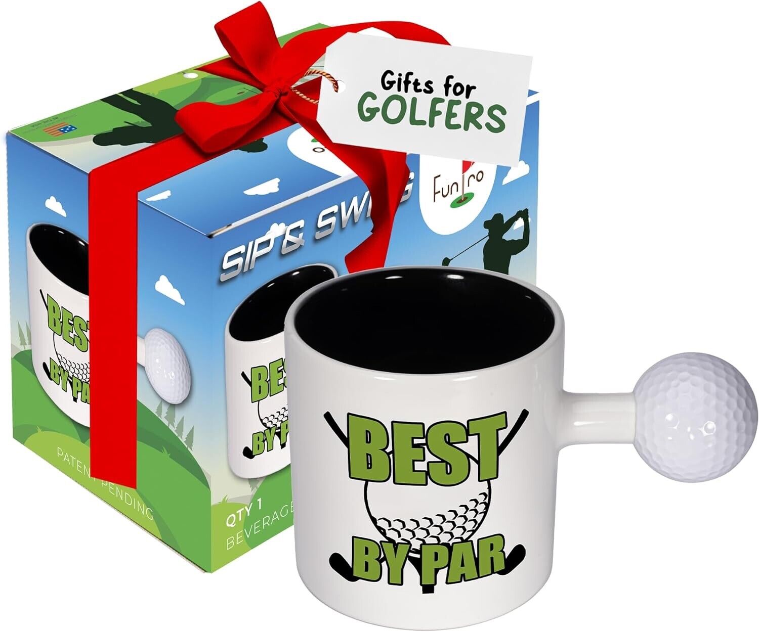 FunPro Best by Par Golf Mug with Real Golf Ball Handle - 12 oz, Black