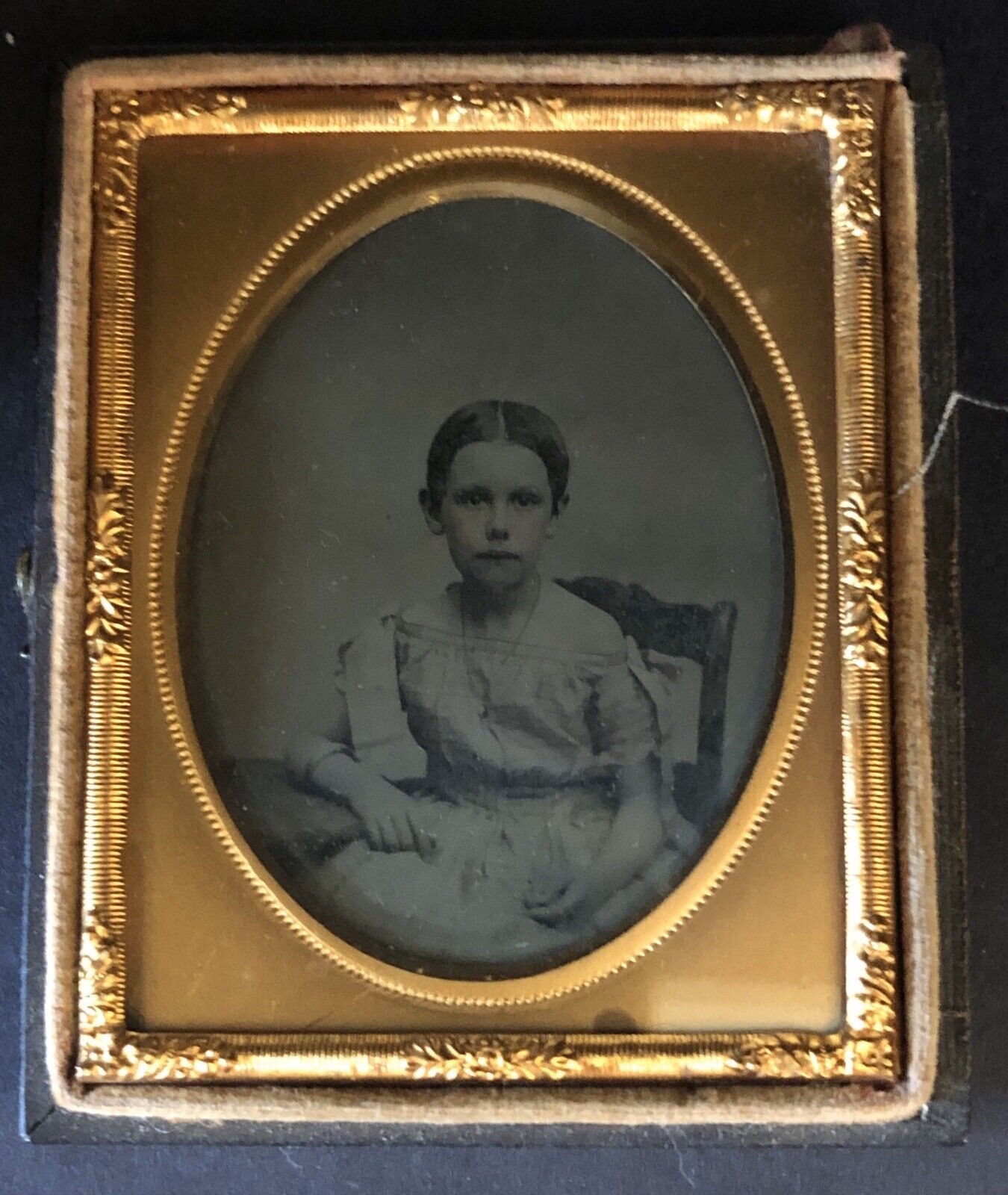 Pretty Young Girl wearing Unusual Sash Antique 1/9 Plate Ambrotype Tinted  