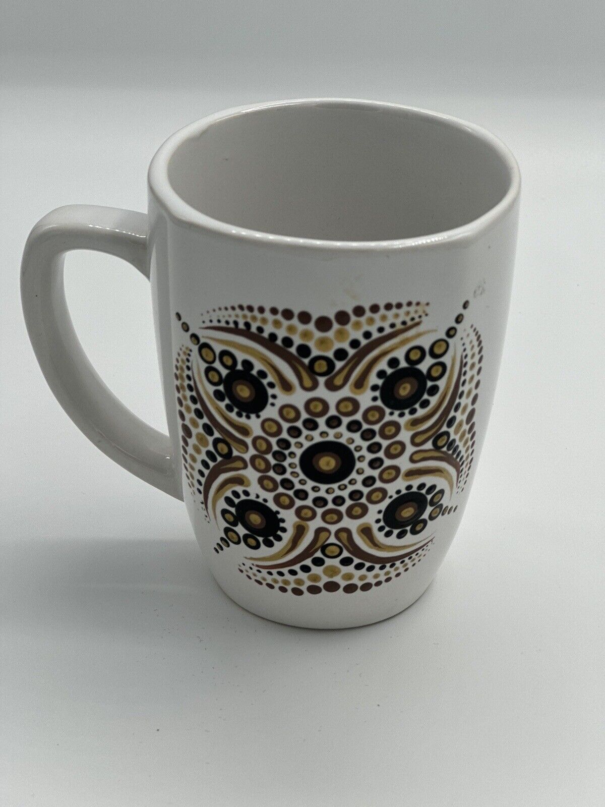 Dot Mandala Coffee Mug Dot Art Hand Painted Royal Norfolk Ceramic Boho White