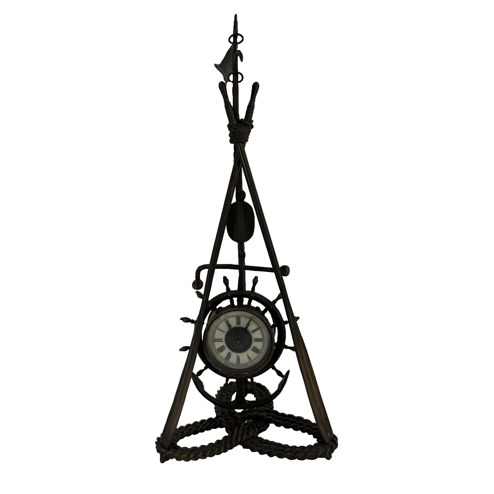 Rare Antique Manfa by Ansonia Nautical Clock Oars Wheel Flag Rope Gilt