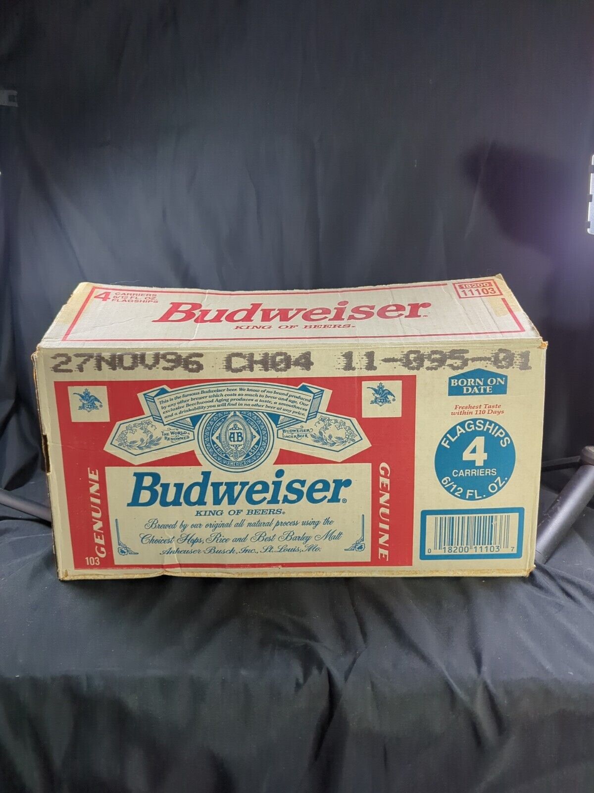 1996 Vintage Budweiser Beer Split Hinged Cardboard Box Unique *Does Have Writing