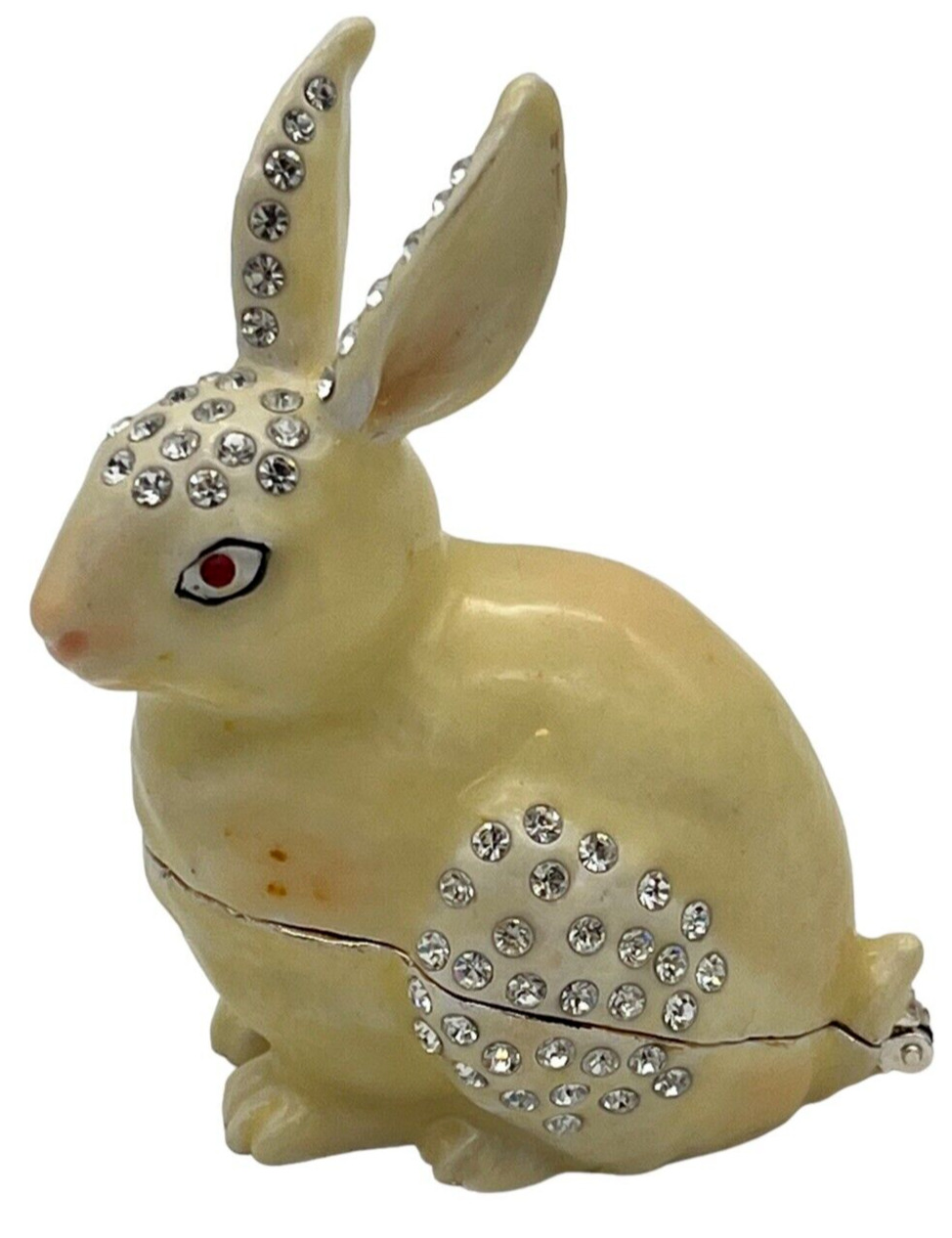 Enameled Rabbit Hinged Trinket Box Embellished w/ Brilliant Austrian Crystals