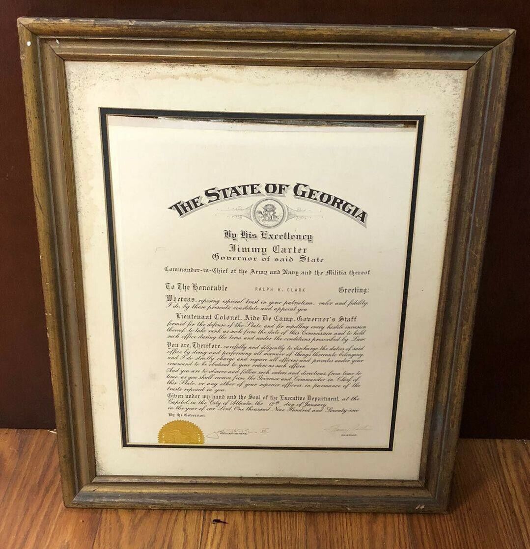 State Of Georgia Military Award 1971 - Jimmy Carter - Ralph H. Clark - SIGNED