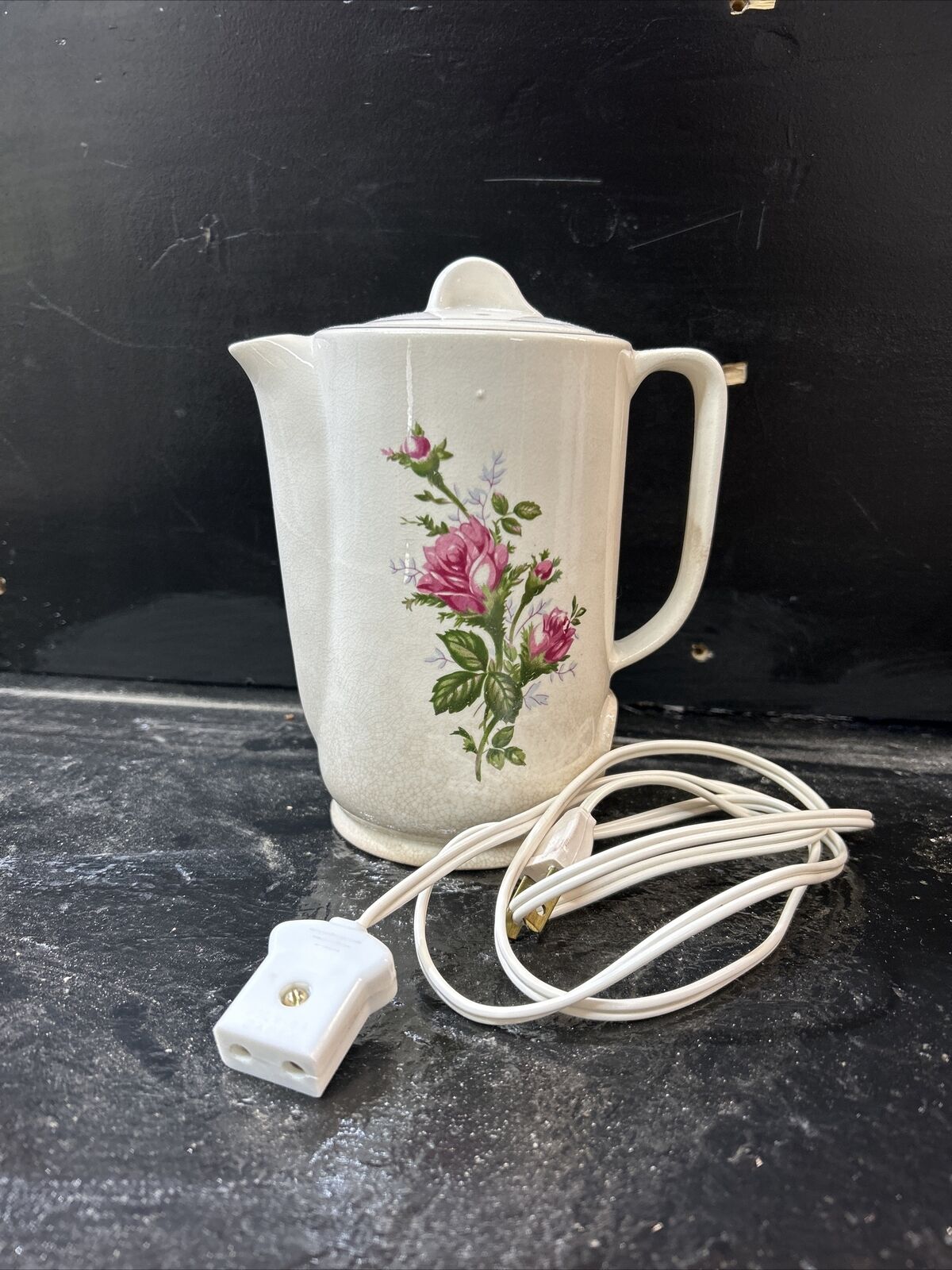 Vintage Electric 6 1/2” Teapot Roses Japan Original Cord