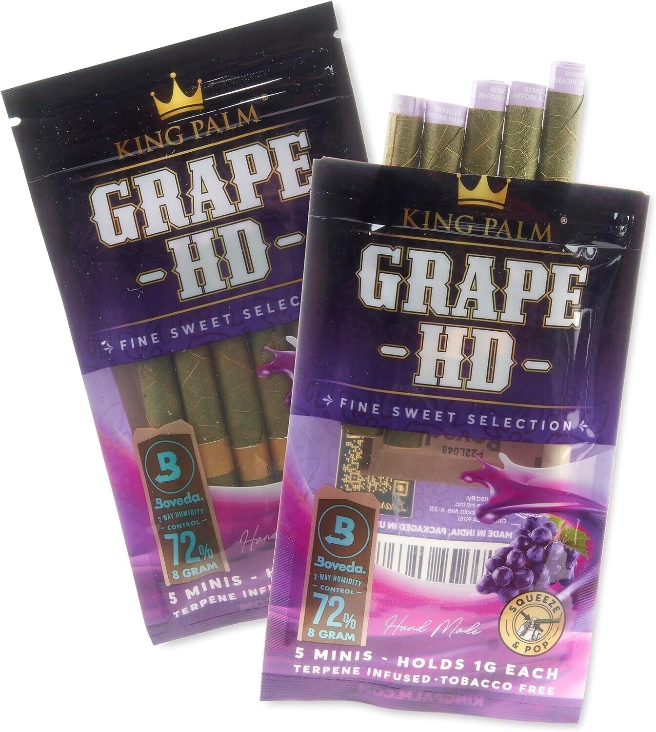 King Palm | Mini | Grape HD | Prerolled Palm Leafs | 2 Packs of 5 Each =10 Rolls