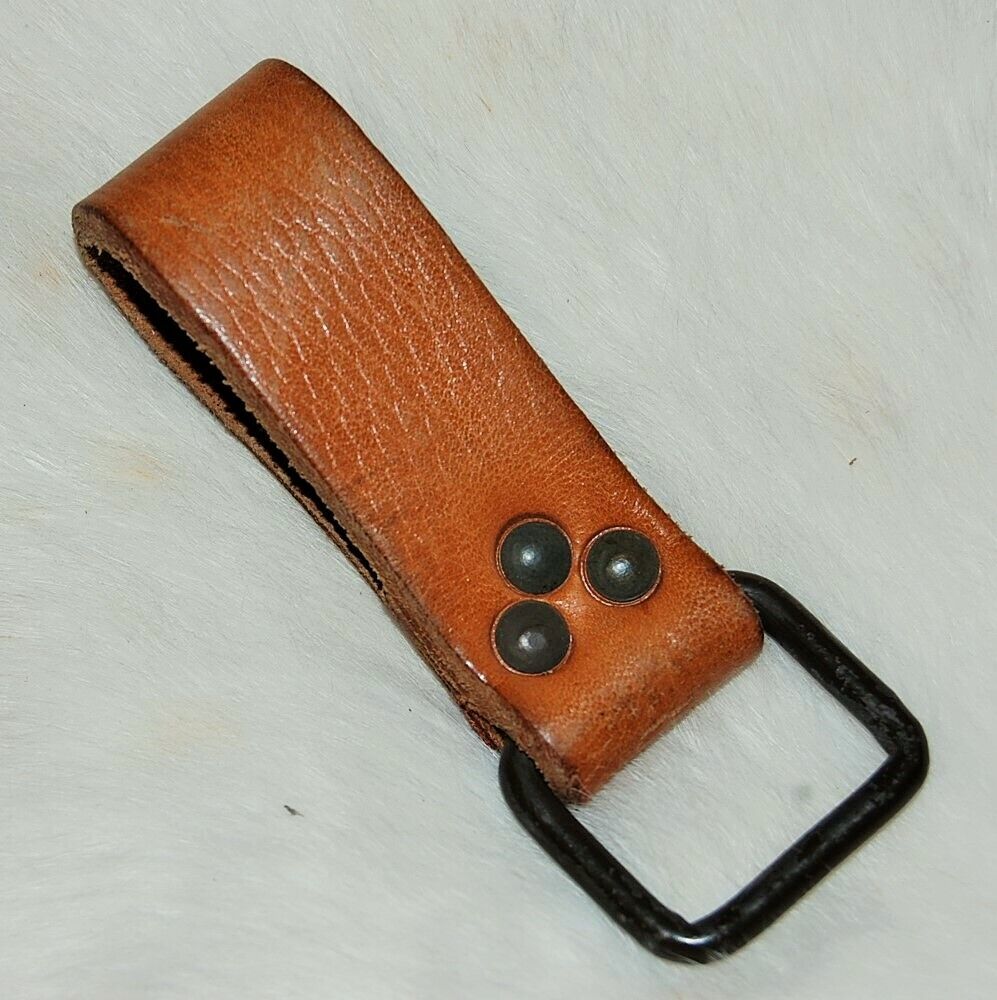 Vintage Czech Army Brown Leather Belt Keeper - Key Chain - Military Surplus
