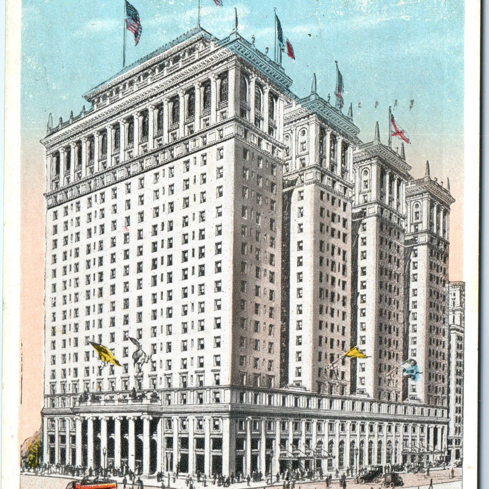 c1920s New York City, NY Hotel Pennsylvania Cars Lith Photo Postcard Upton B A66
