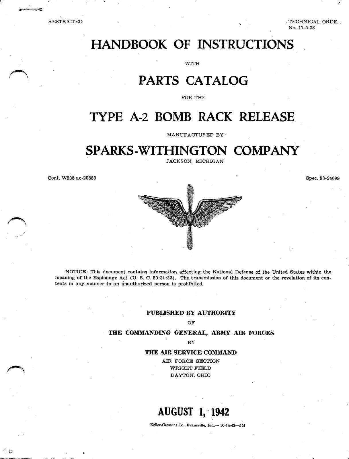 A-2 Bomb Rack Release Instructions 1942 World War II Book Flight Manual -CD